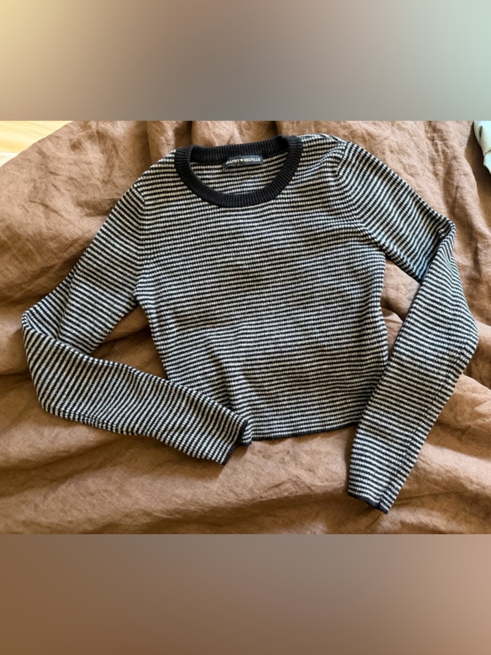 Brandy Melville Black & White Striped Crewneck Sweater